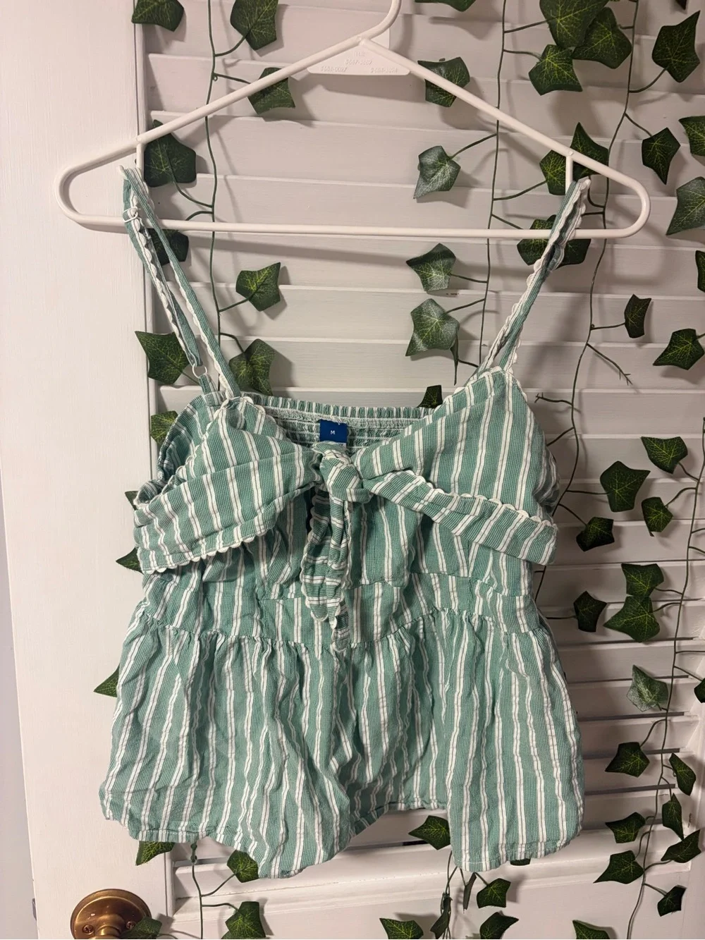Babydoll Mint Green Striped Tie-Front Tank Top